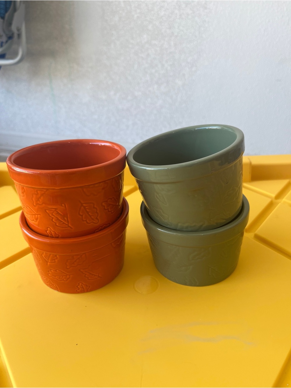 Fall Ceramic Ramekin Set in Orange and Olive - 4 Pack